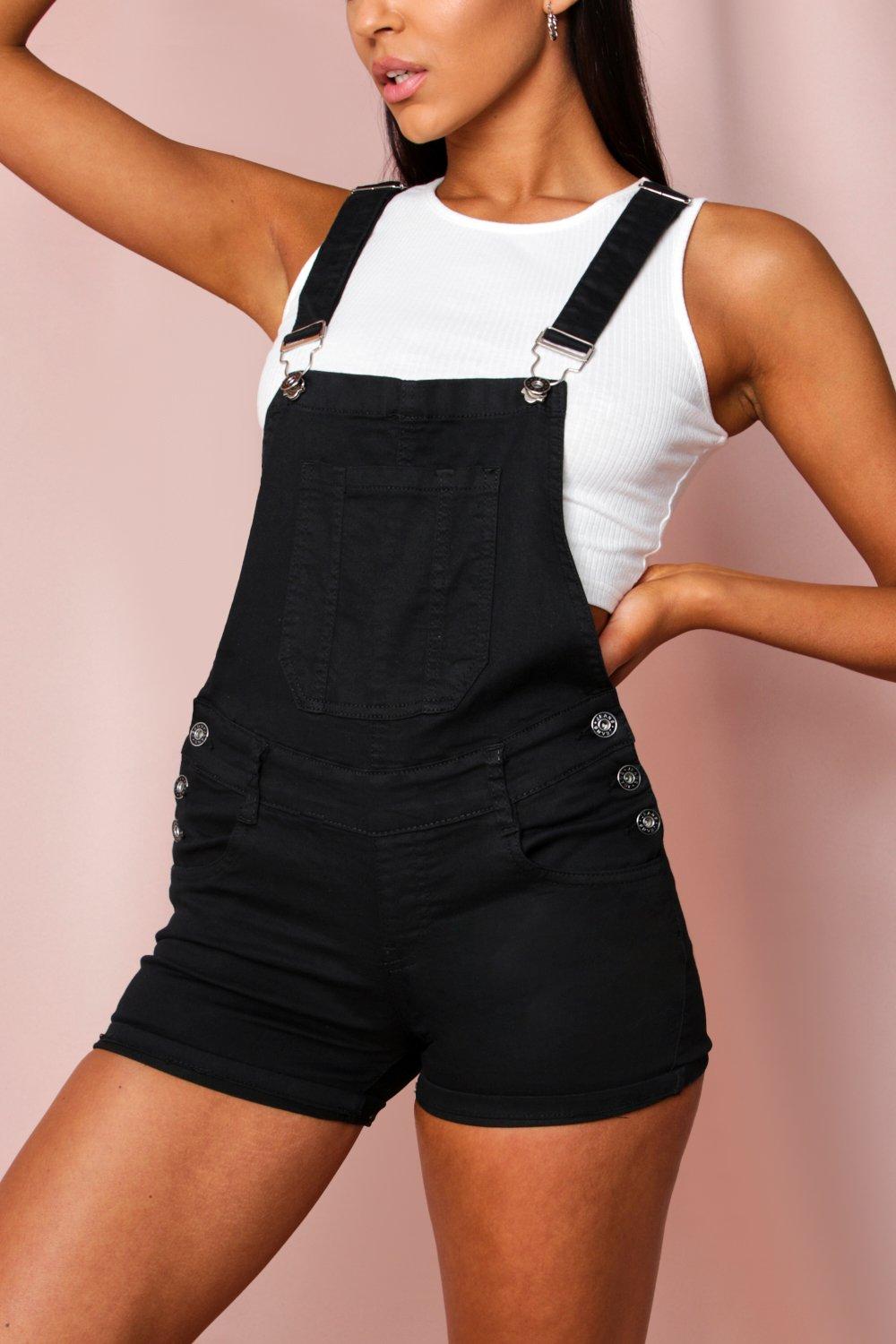 black denim dungaree shorts