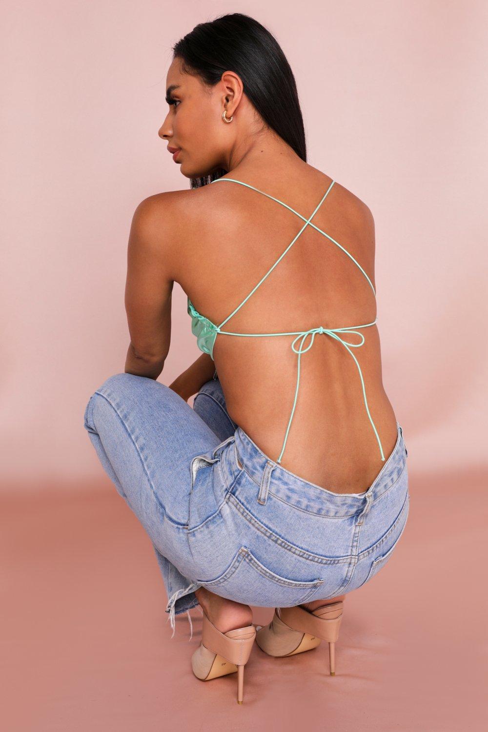 satin backless strappy crop top