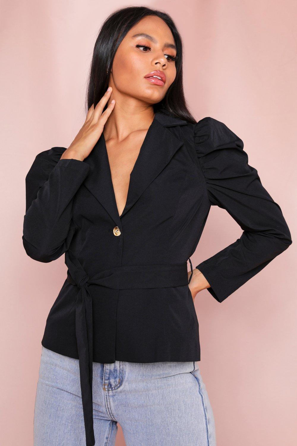 belted blazer top