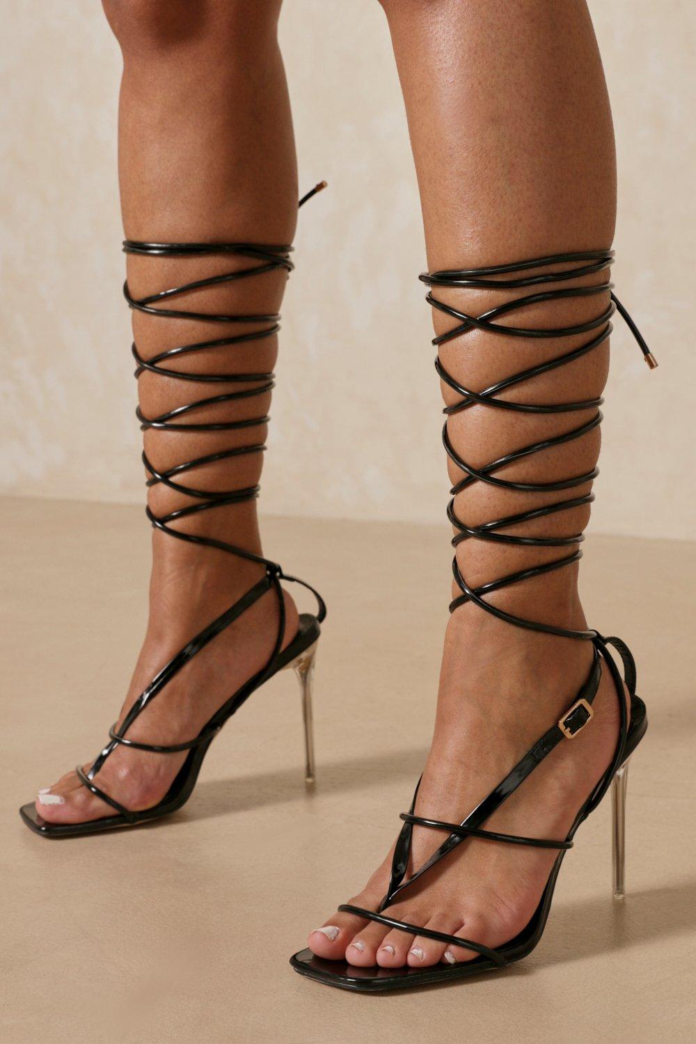 black leather lace up heels