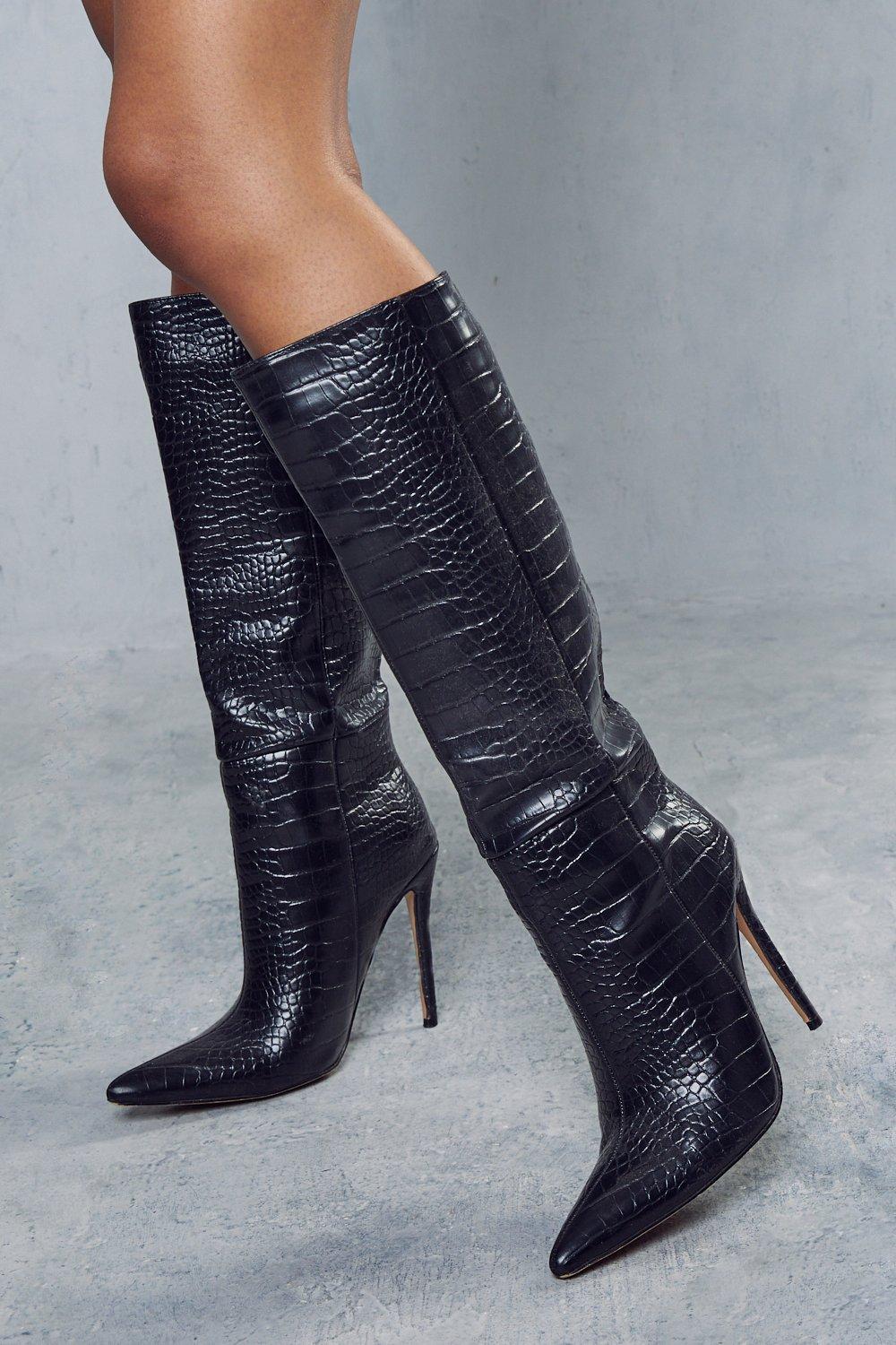 crocodile heeled boots