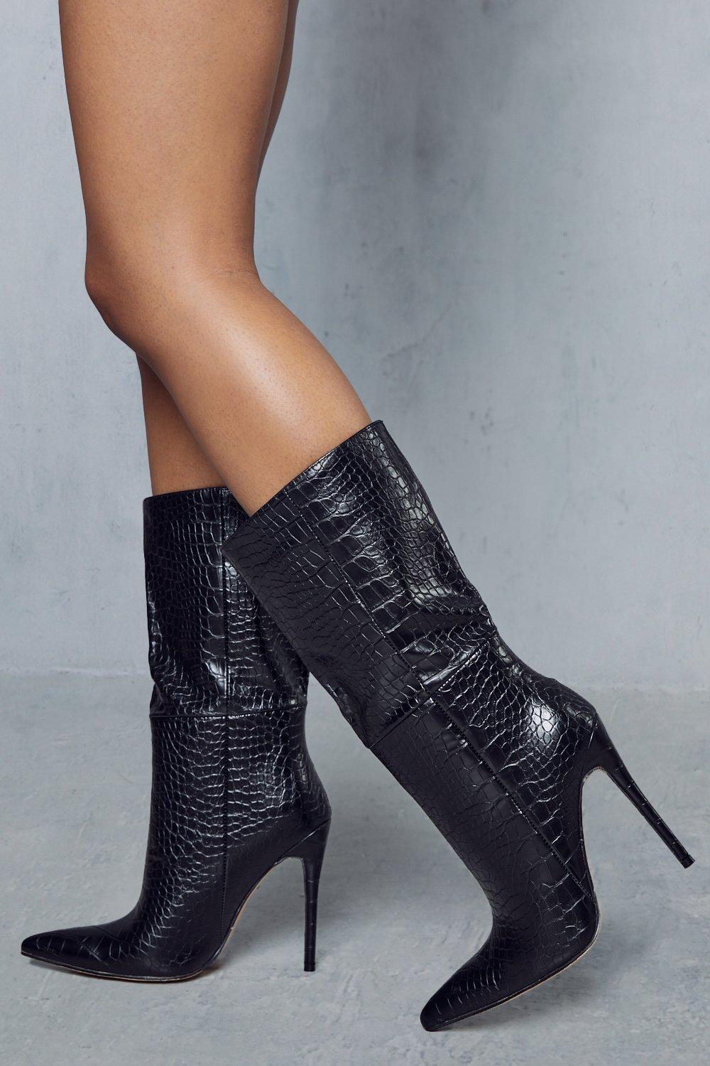 croc print heeled boots