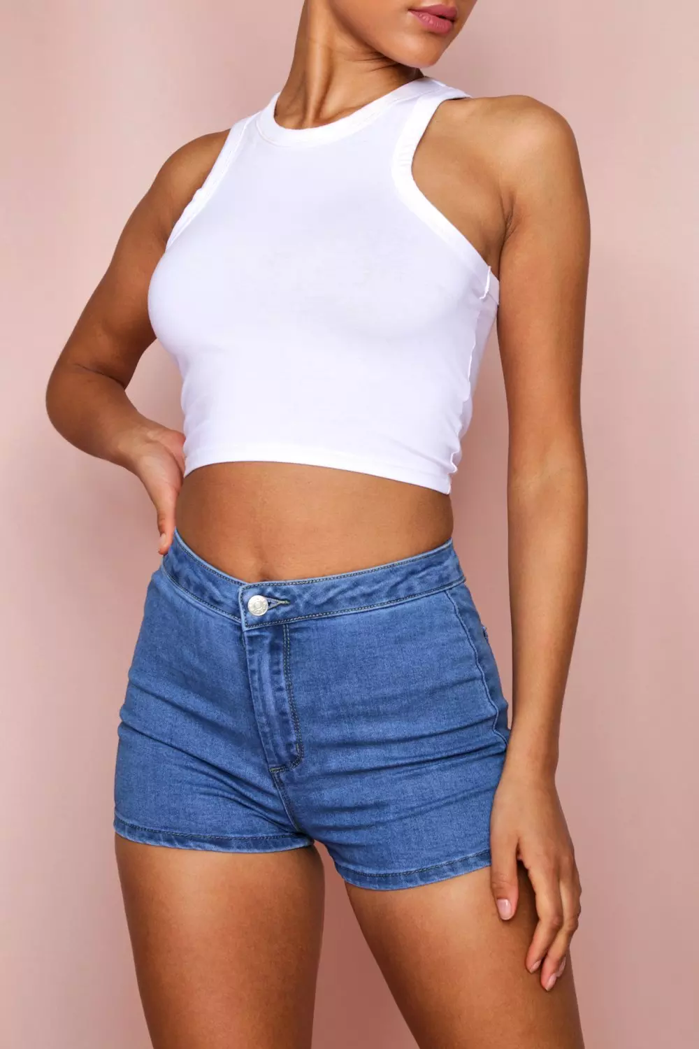 high rise stretch denim shorts