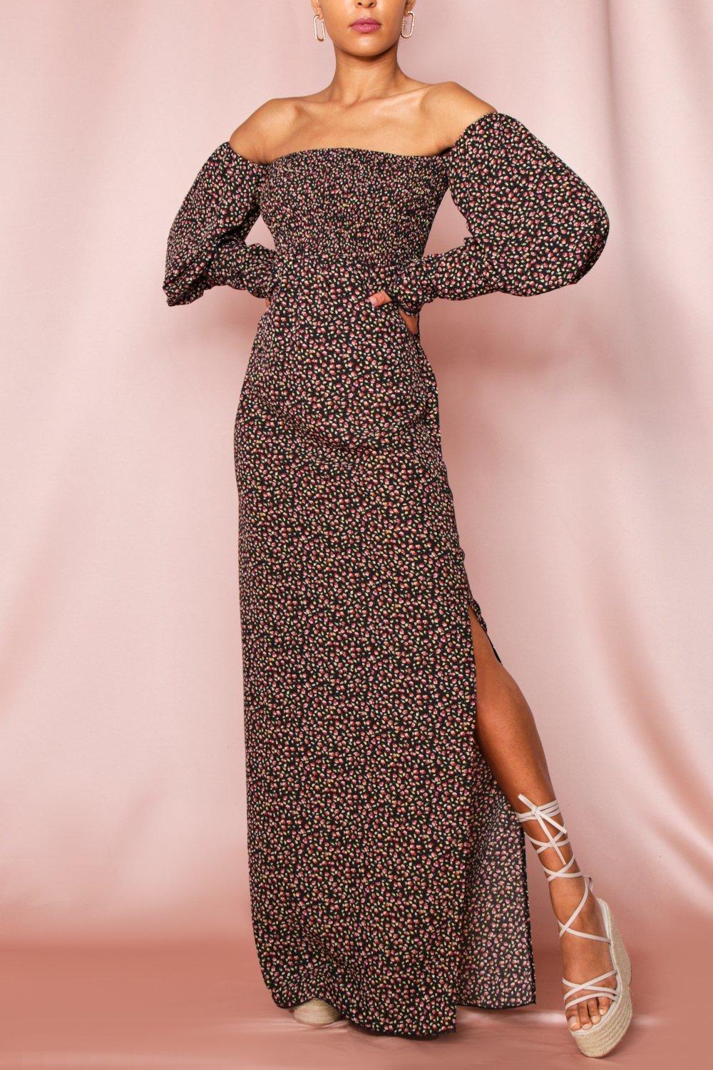 long puff sleeve maxi dress