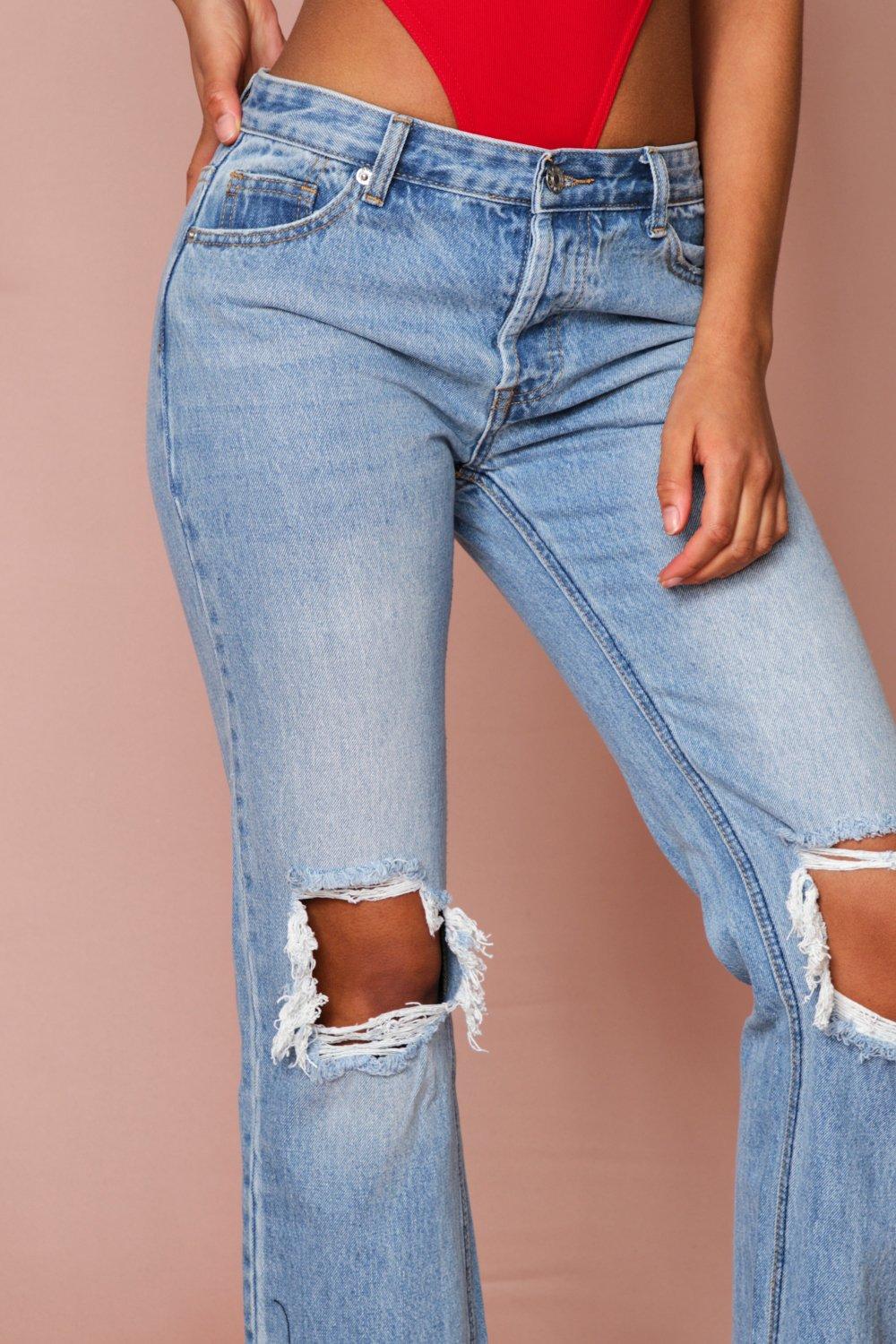 distressed straight leg jeans