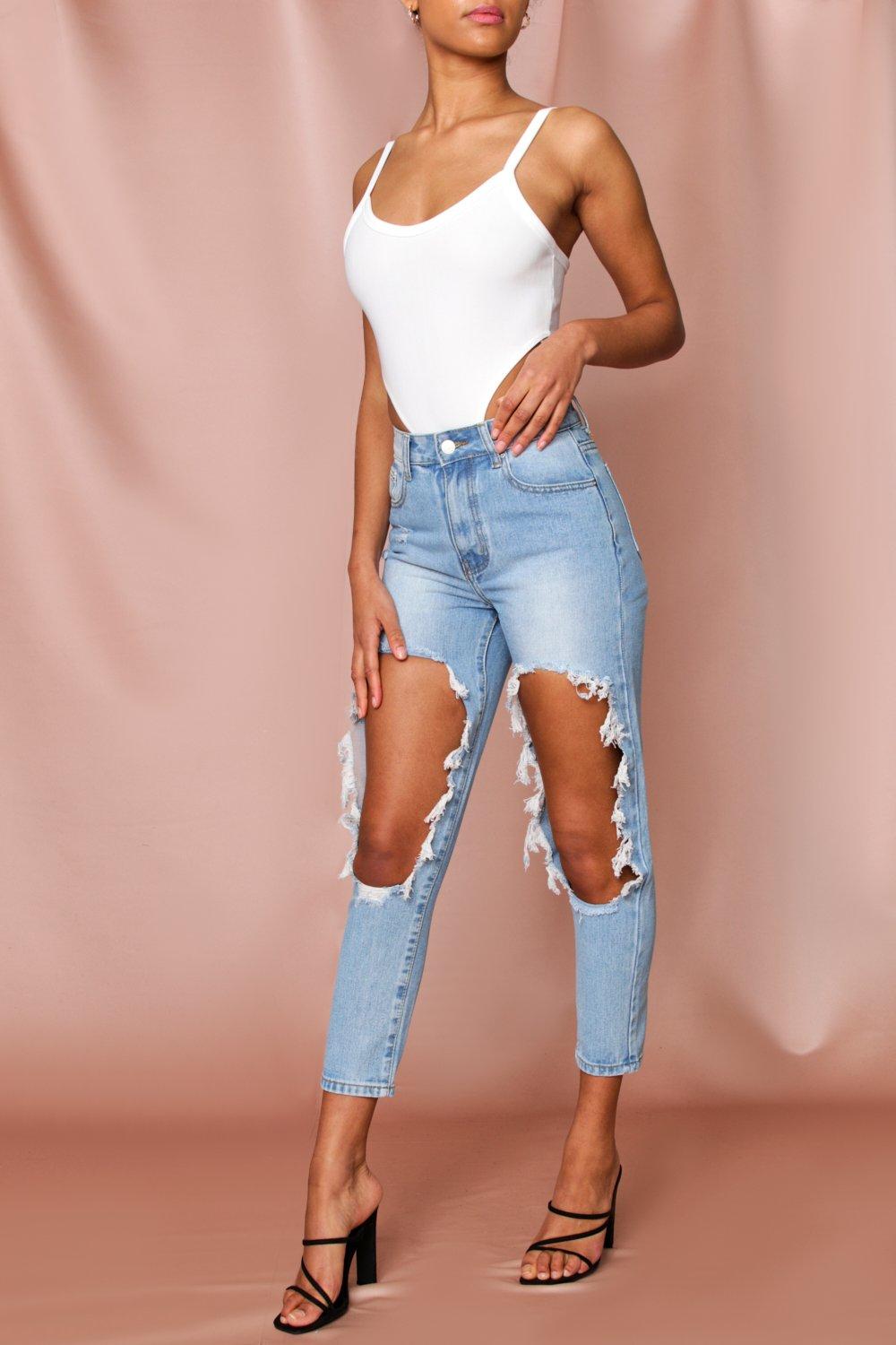 extreme distressed skinny jeans