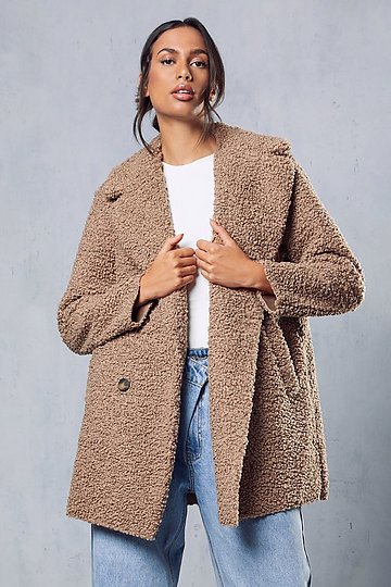 Double Breasted Faux Fur Teddy Coat | Misspap UK