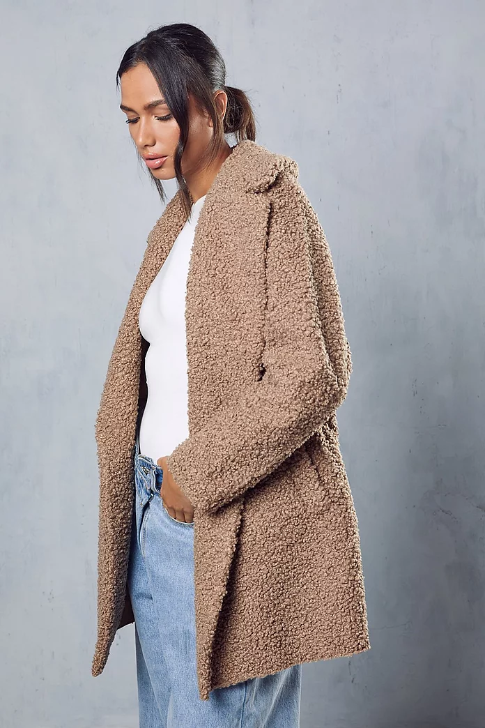 Double Breasted Faux Fur Teddy Coat | Misspap UK
