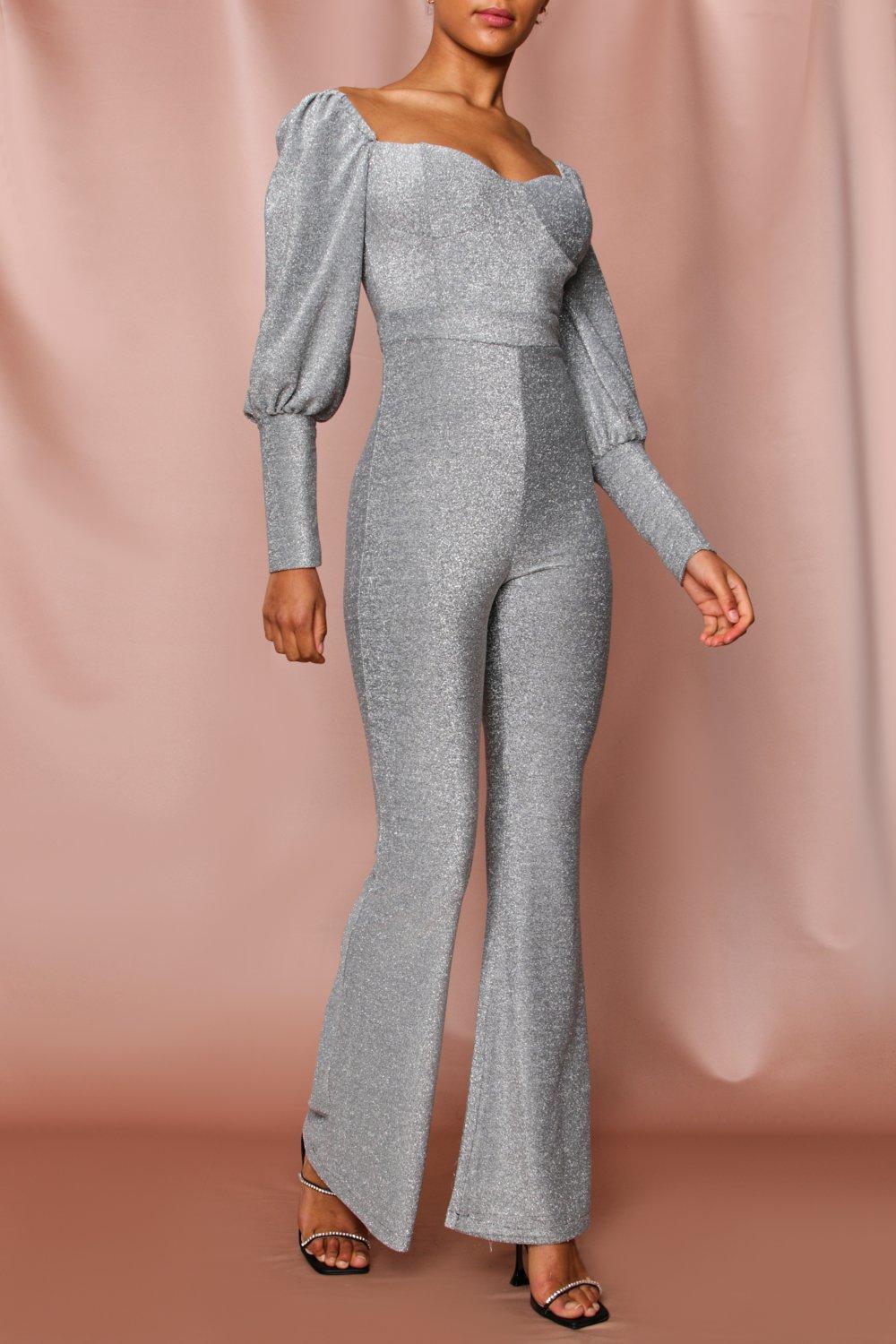 silver wide leg jumpsuit