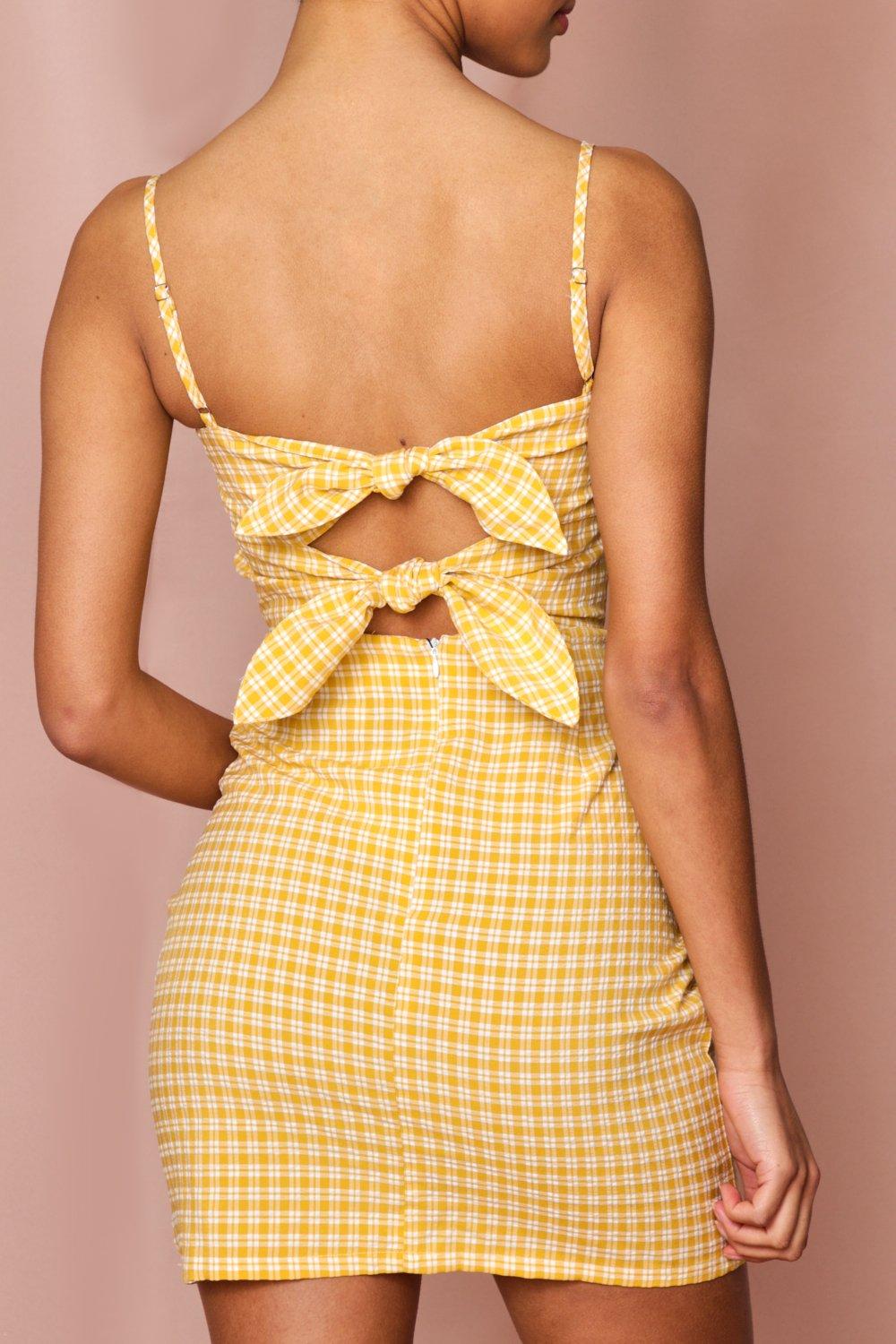 yellow check bodycon dress