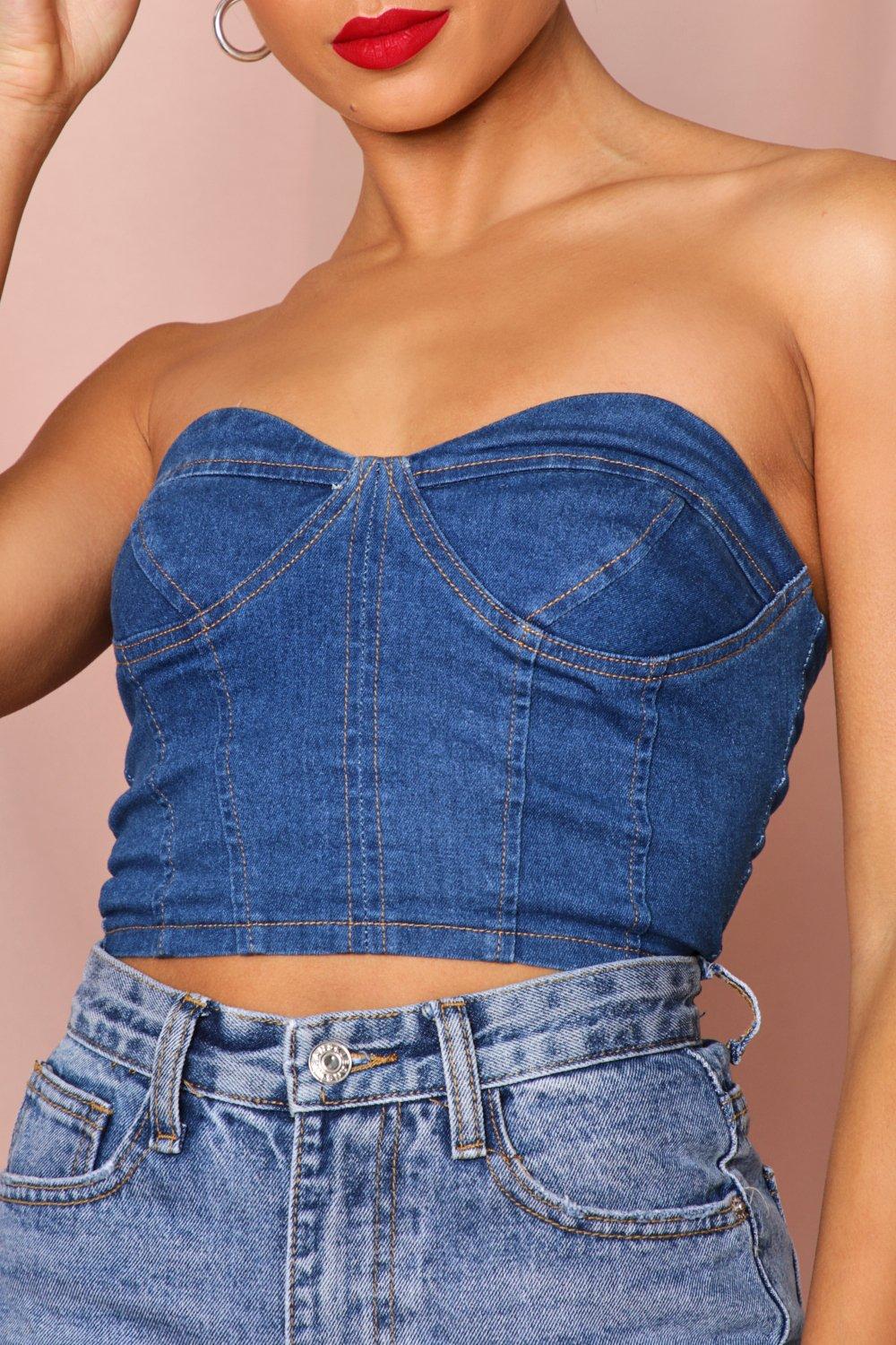 blue jean corset top