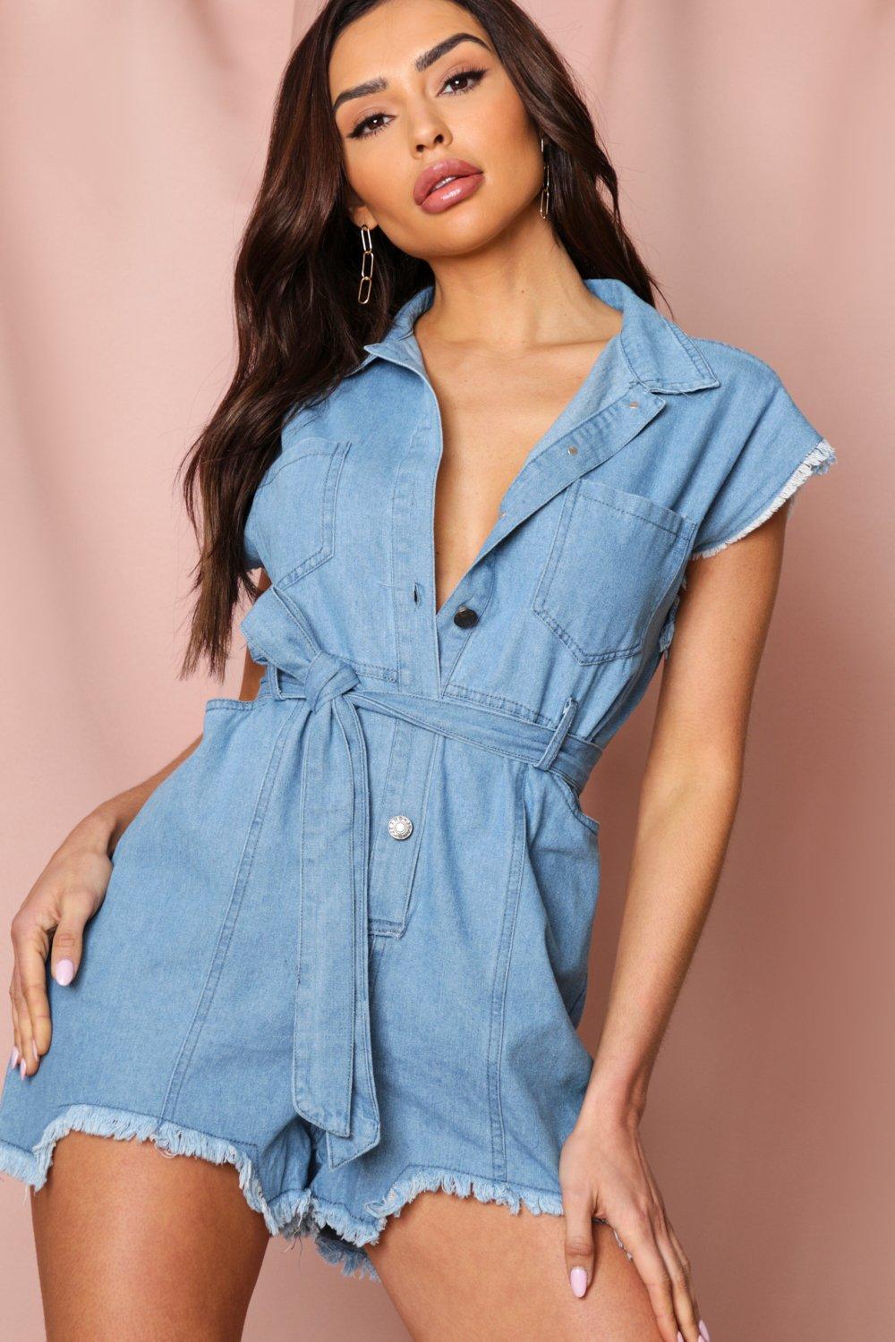 belted denim playsuit