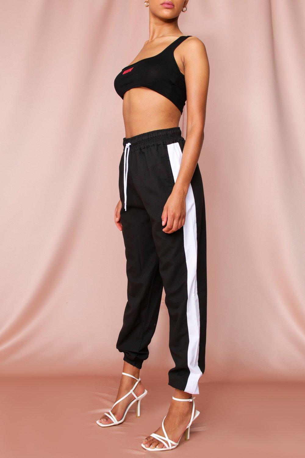 black shell suit joggers