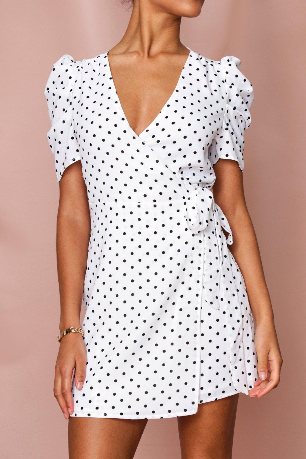 polka dot puff sleeve dress