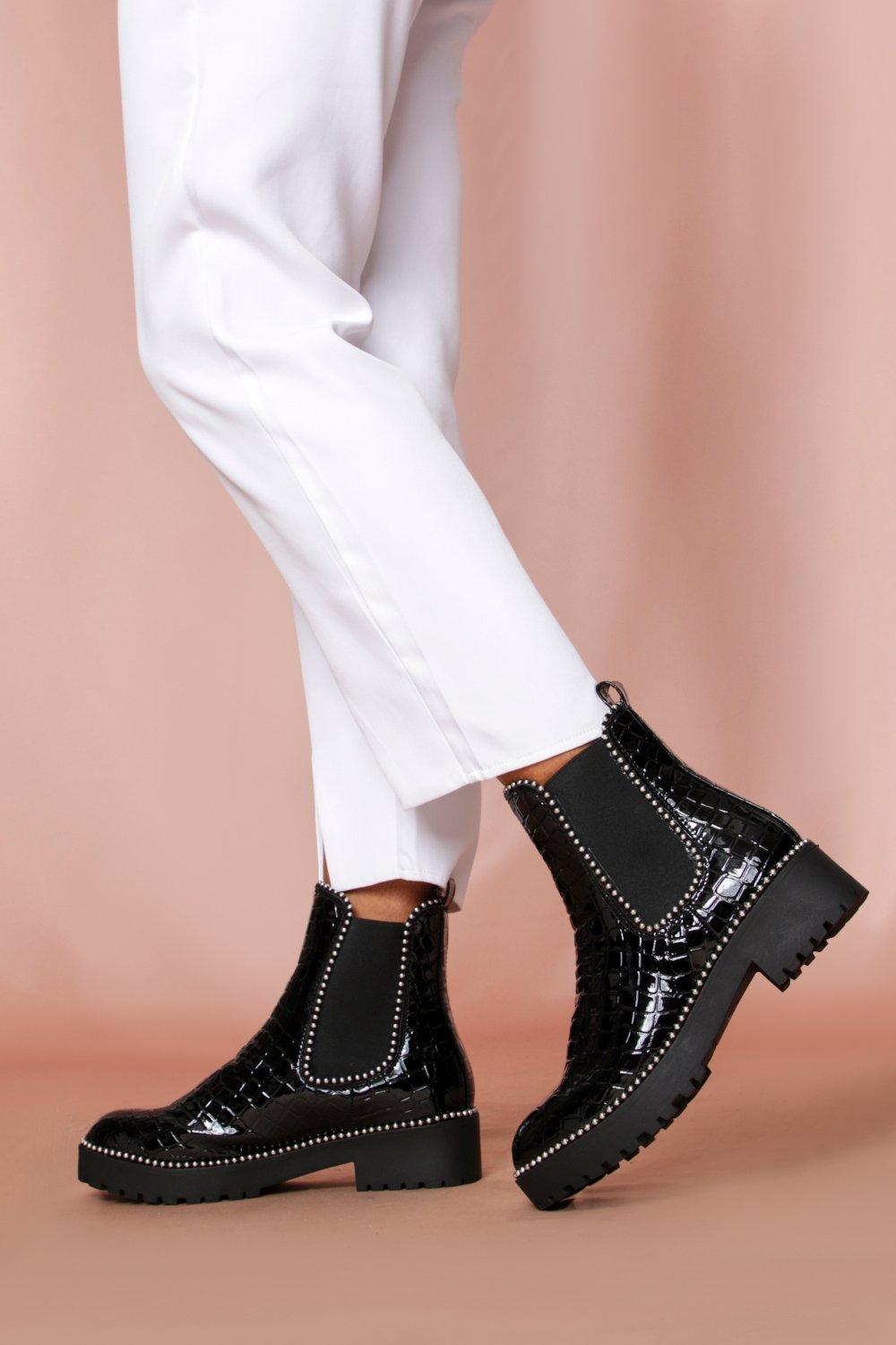 croc studded ankle boots