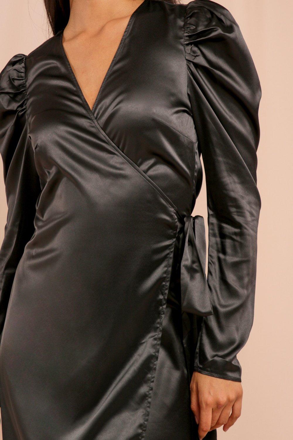 black silky wrap dress