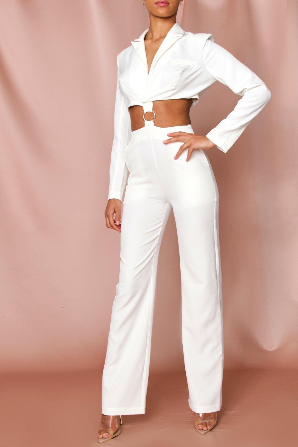 white blazer jumpsuit