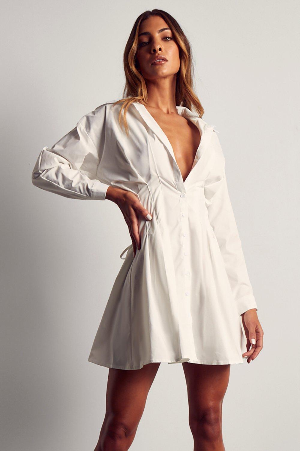 white skater shirt dress