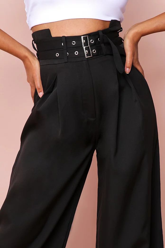 High Waisted Double Belted Wide Leg Pants