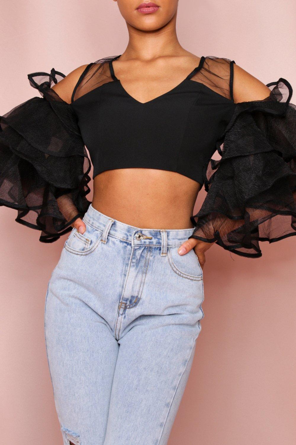 black top ruffle sleeves