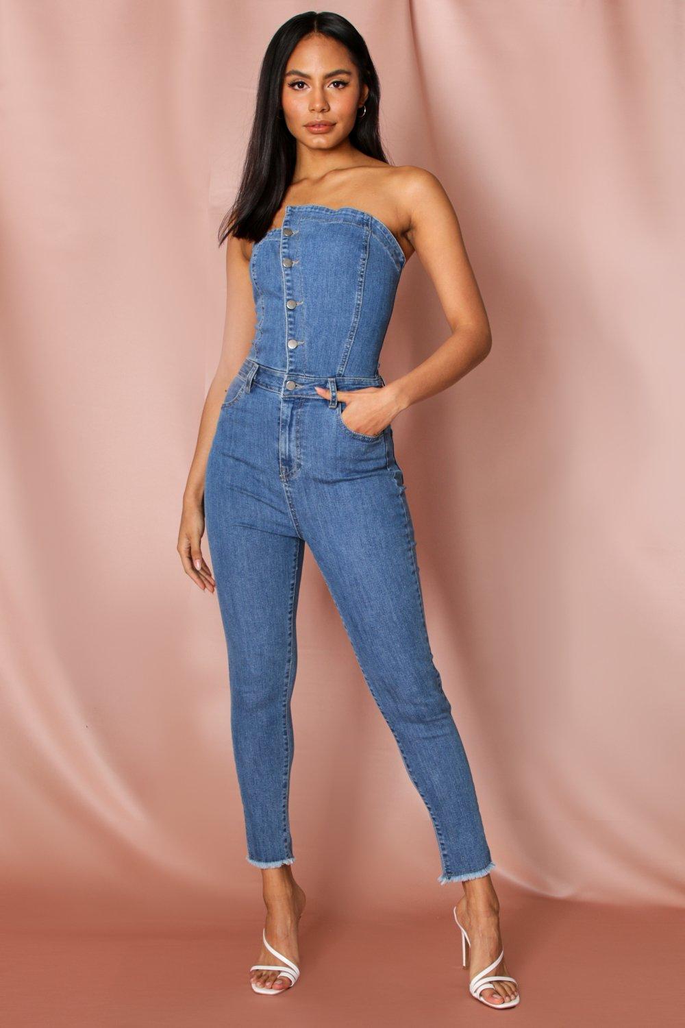 bandeau denim jumpsuit