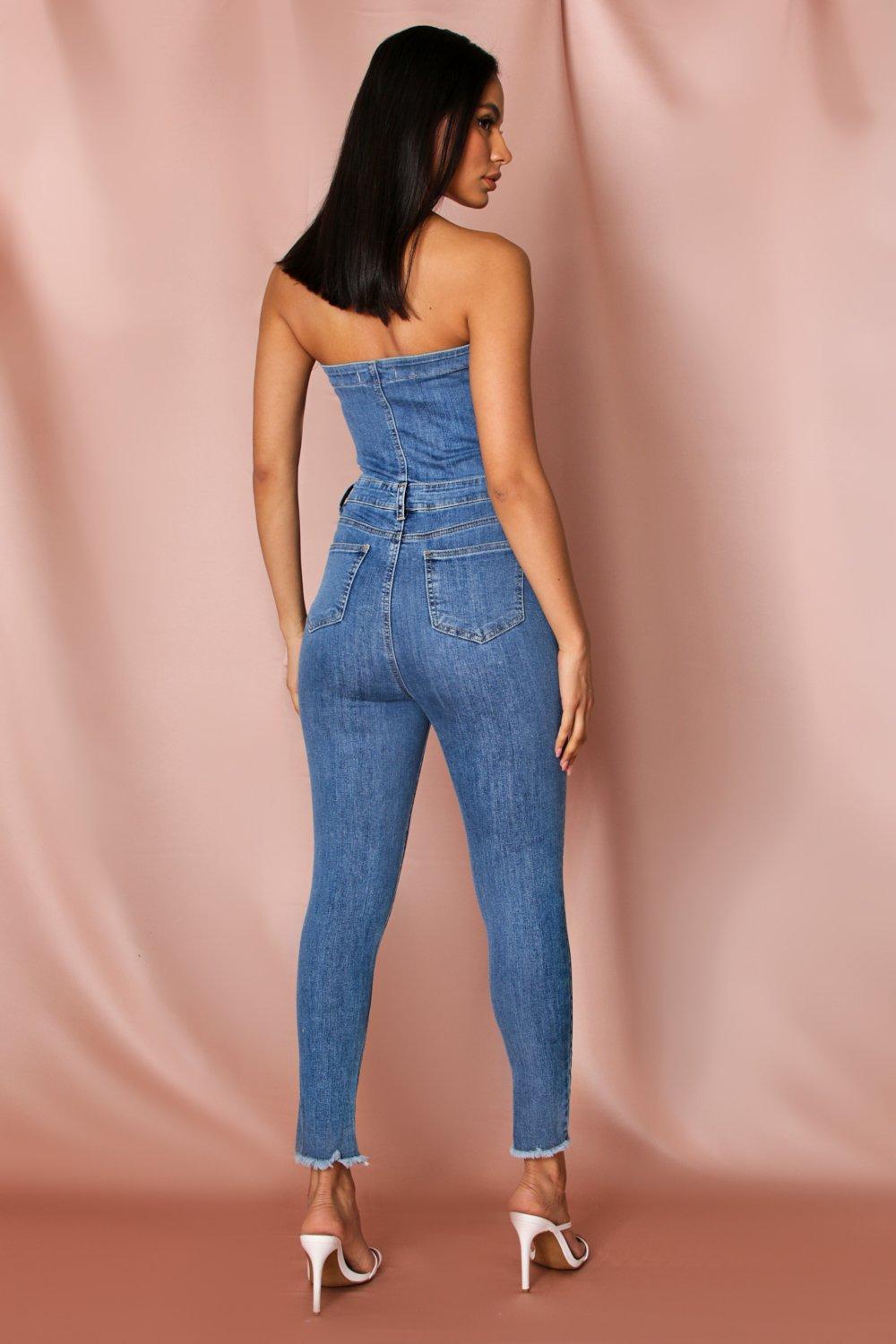 bandeau denim jumpsuit