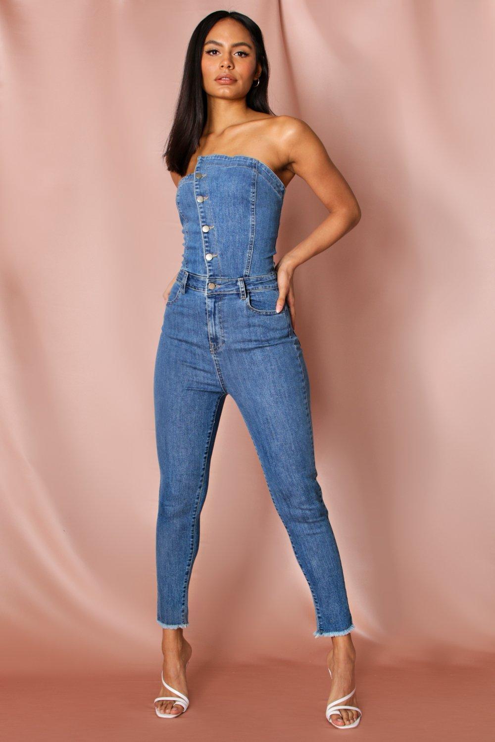 bandeau denim jumpsuit