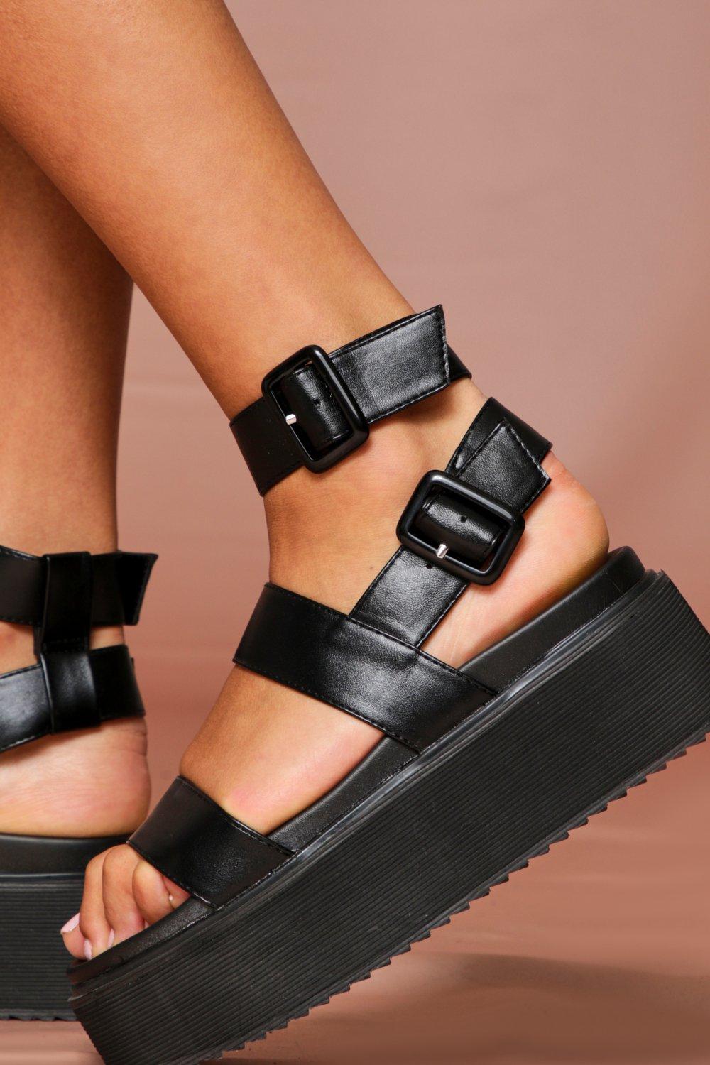 all black flatform sandals