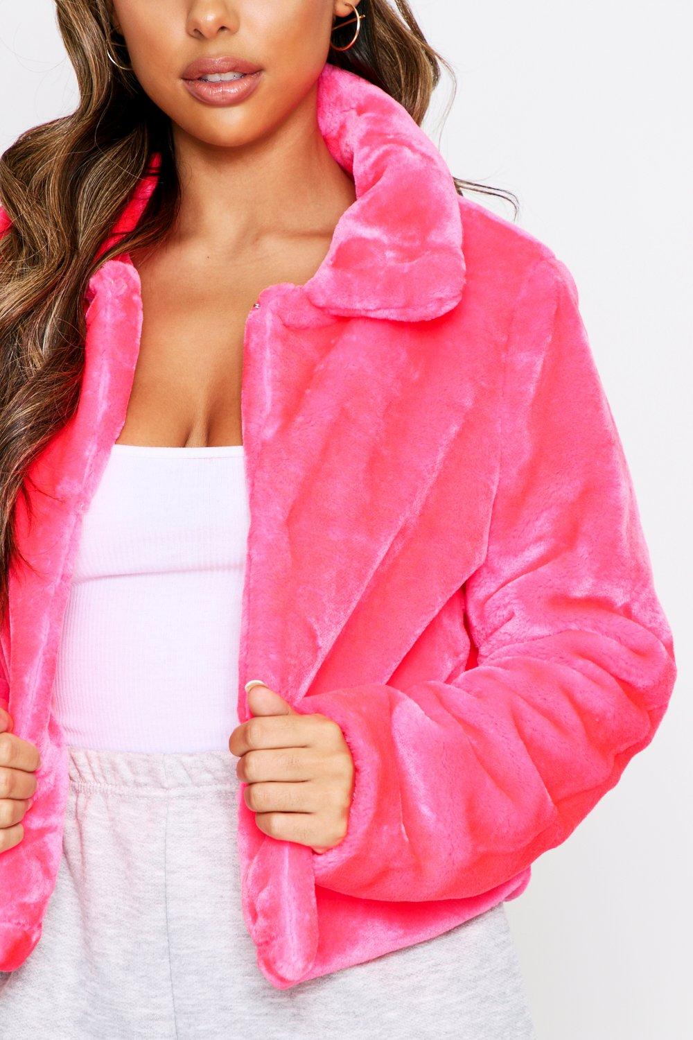 cropped faux fur jacket with hood