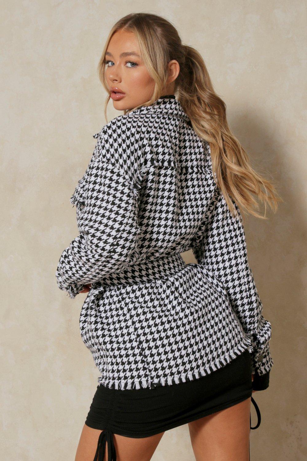 black dogtooth belted lightweight jacket