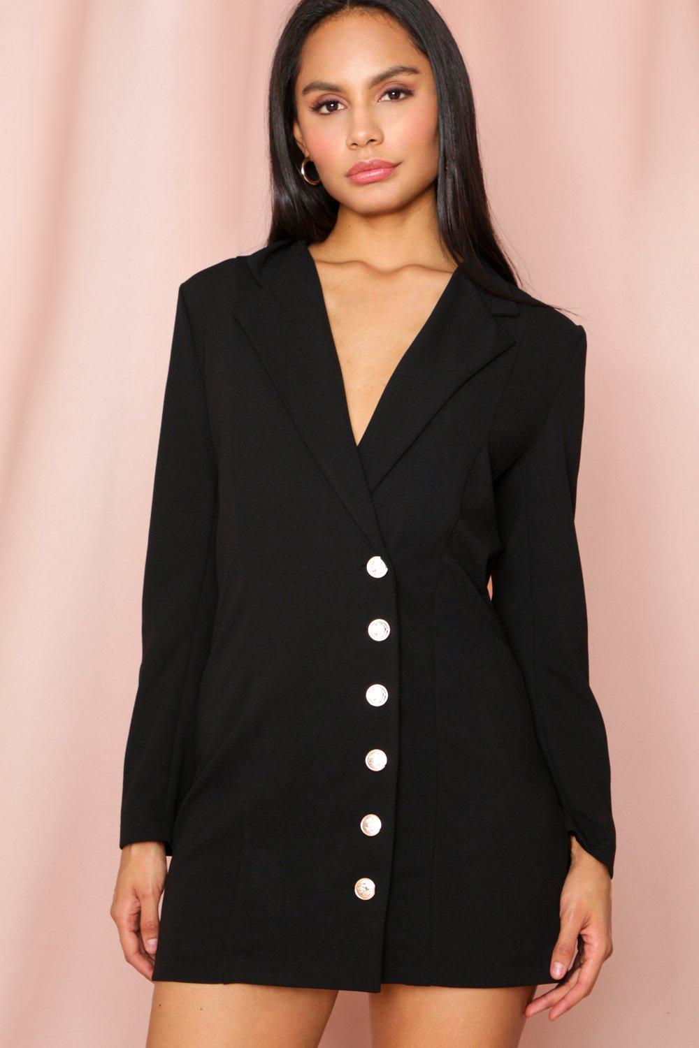 black gold button blazer dress