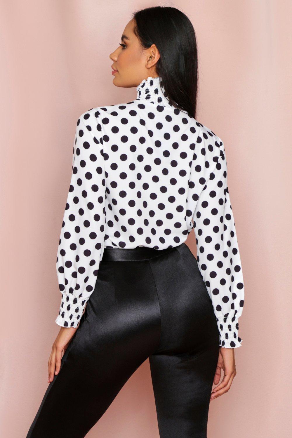 high neck polka dot top