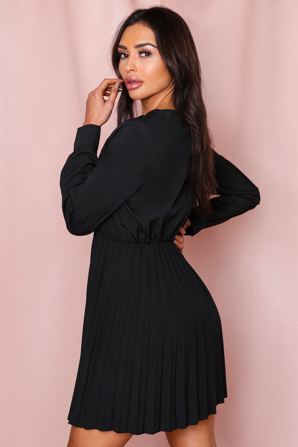 wrap front pleated dress