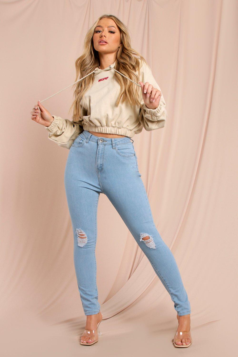 light blue high waisted ripped skinny jeans