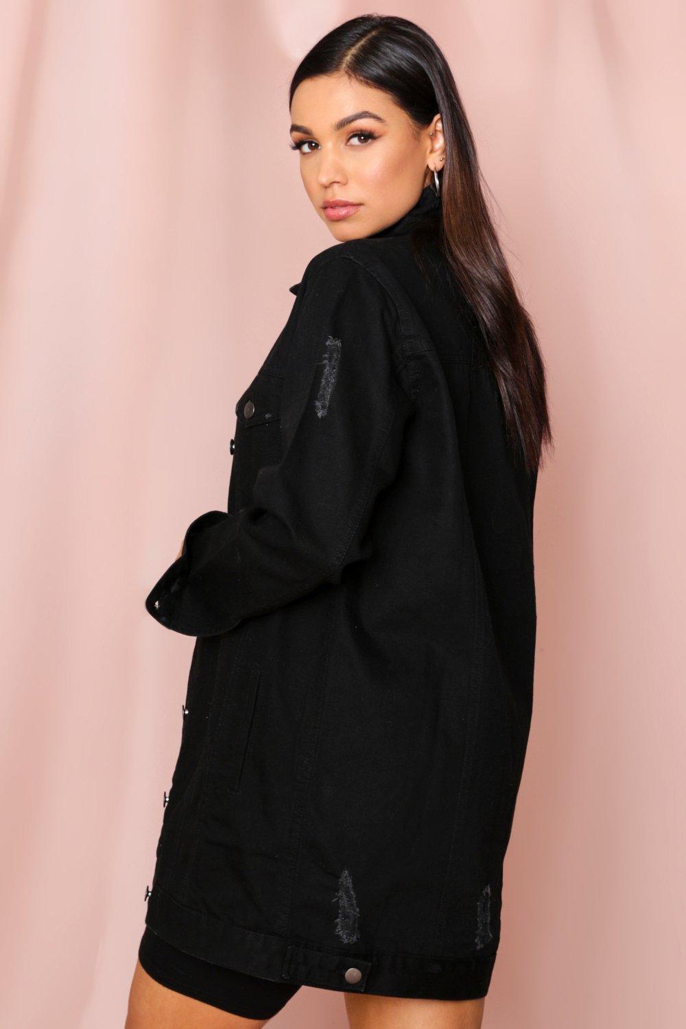 longline black denim jacket