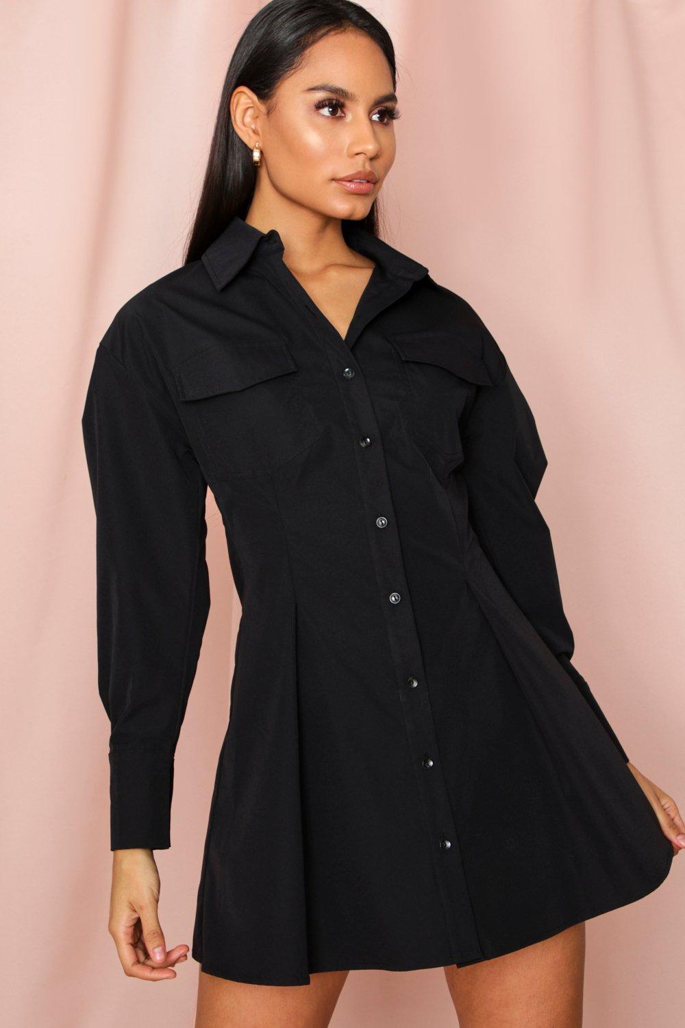 black fitted shirt dress