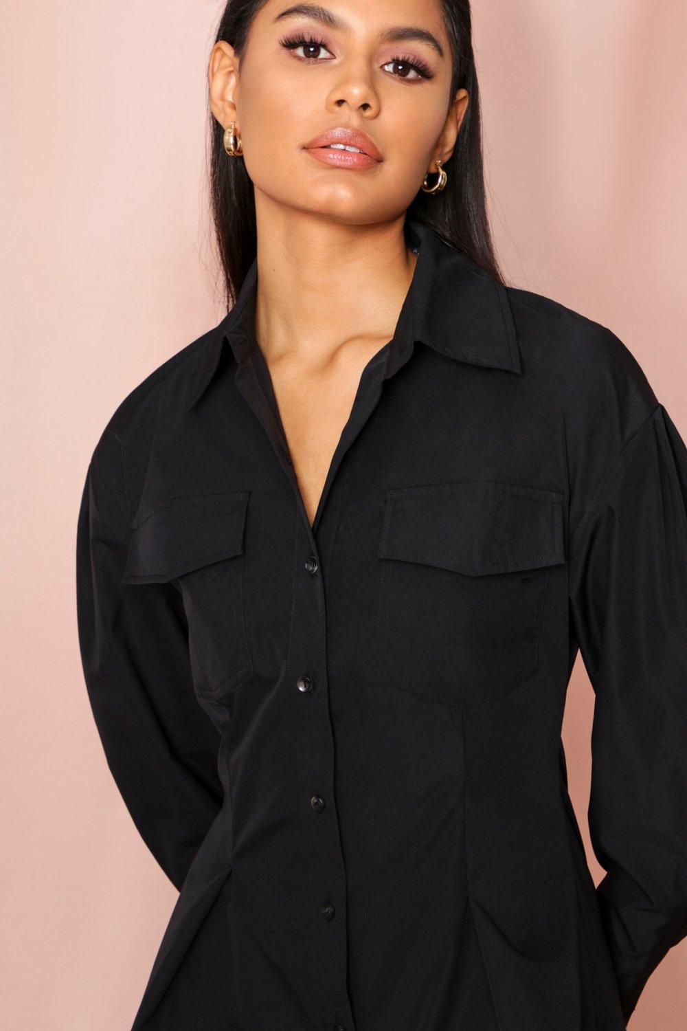 black fitted shirt dress