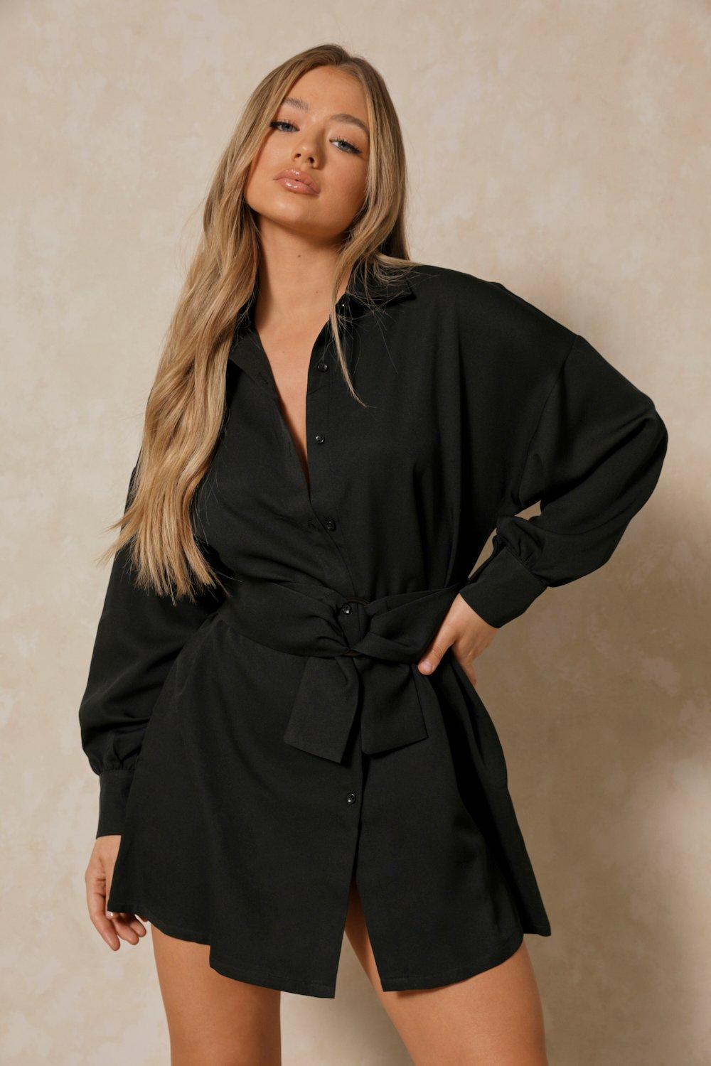 black belted dress with sleeves