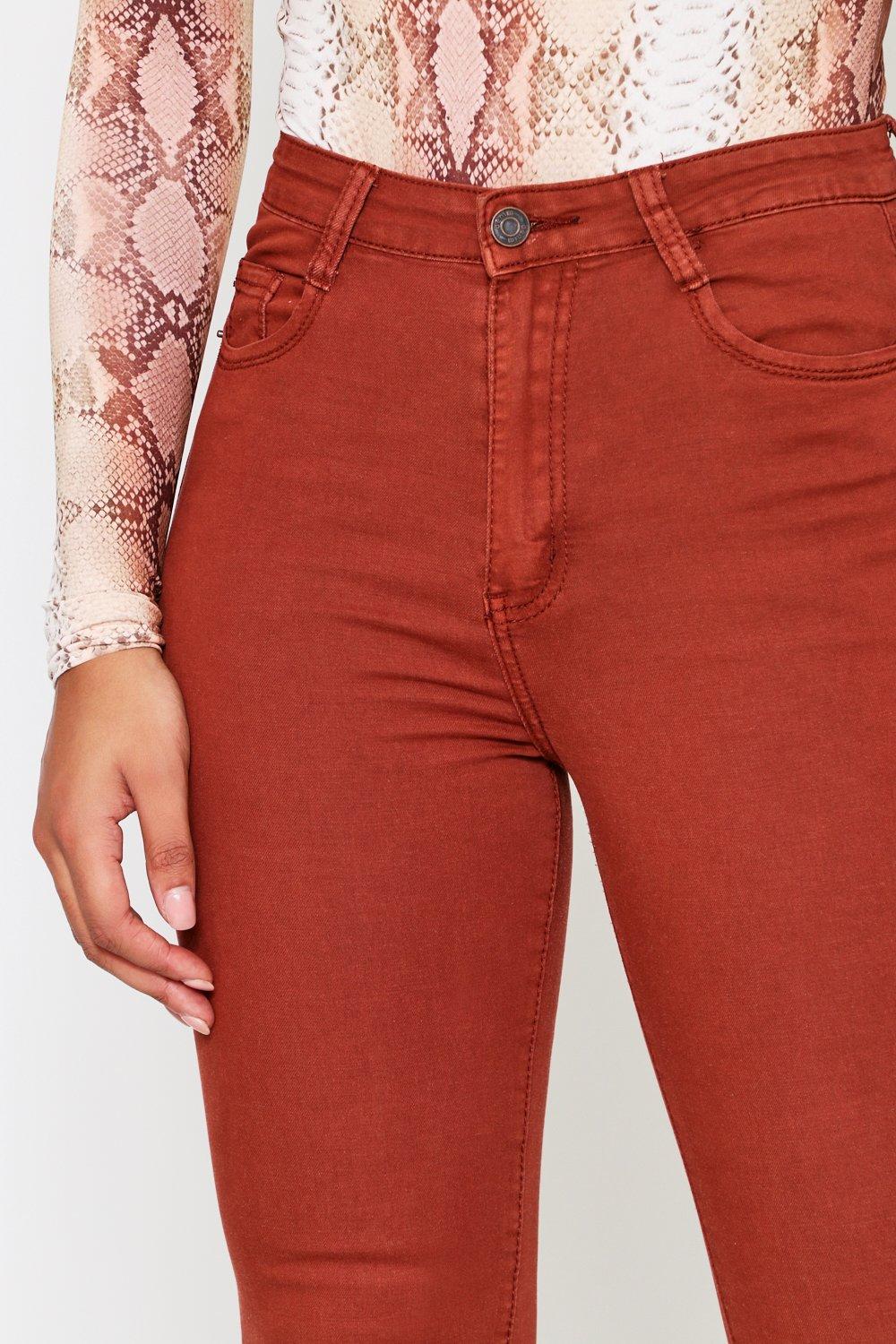 red high waisted skinny jeans