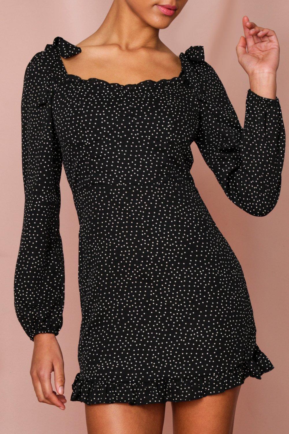 black polka dot mini dress