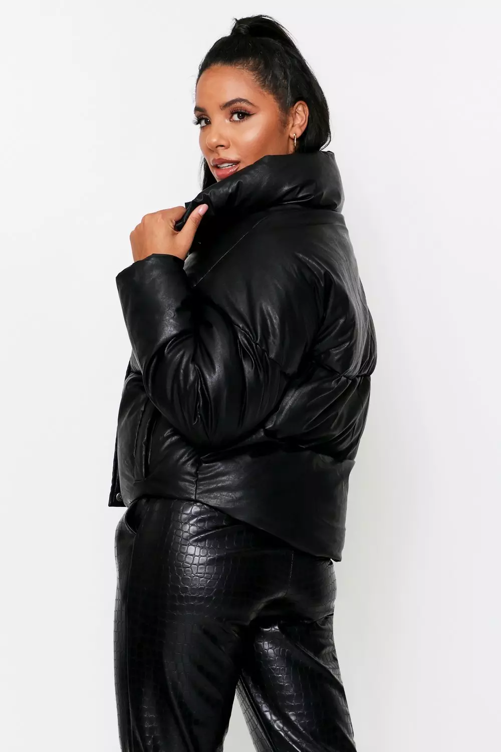 Misspap Embossed Leather Look Puffer Jacket