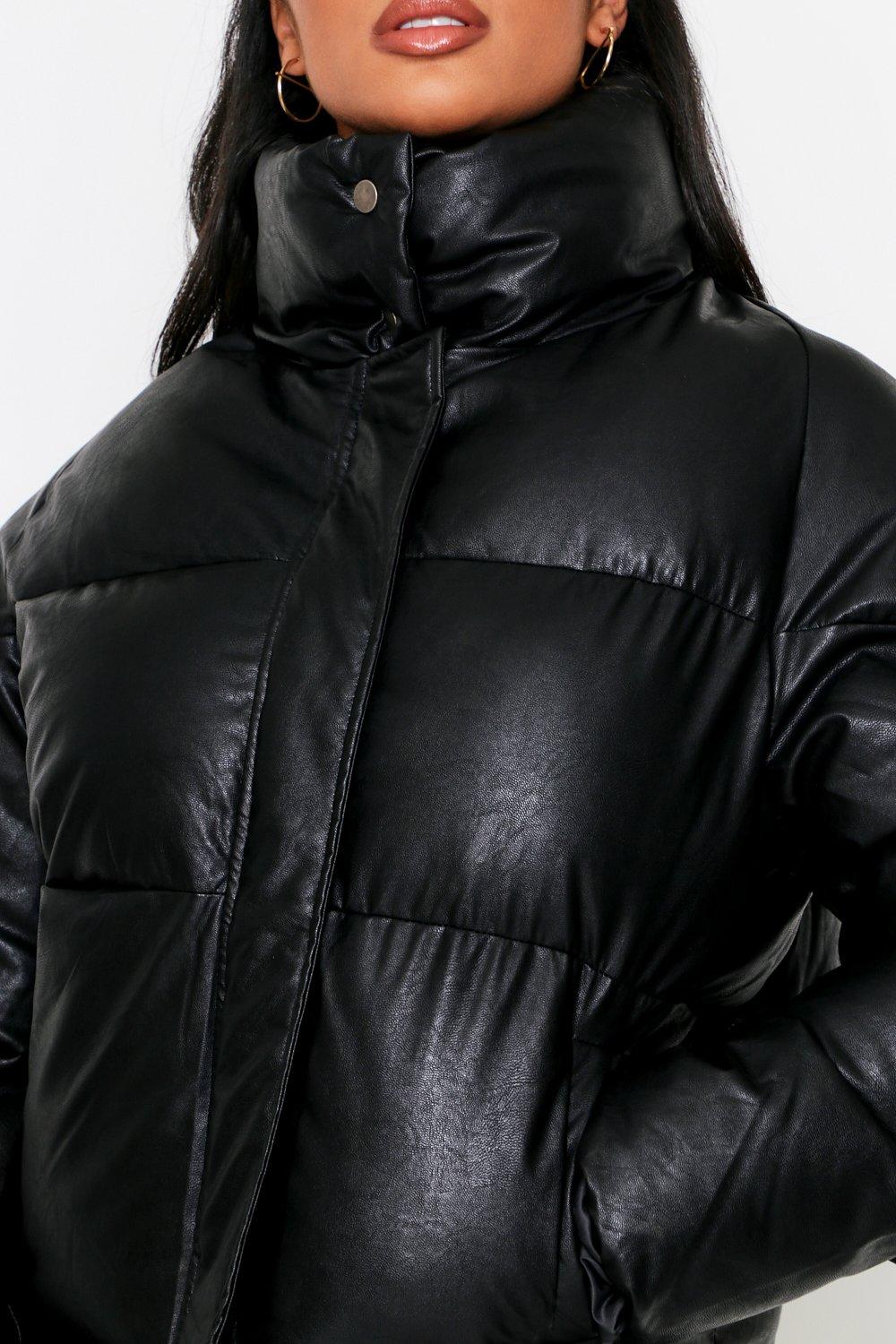 puffer jacket leather look