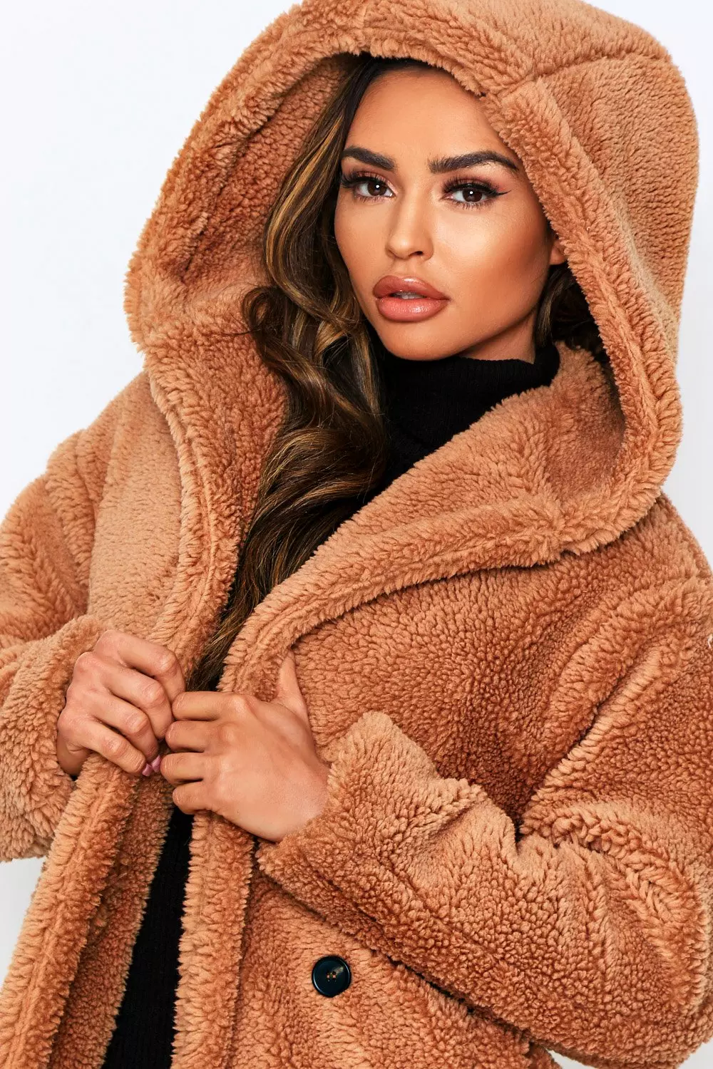 Longline Hooded Teddy Faux Fur Coat | Misspap UK