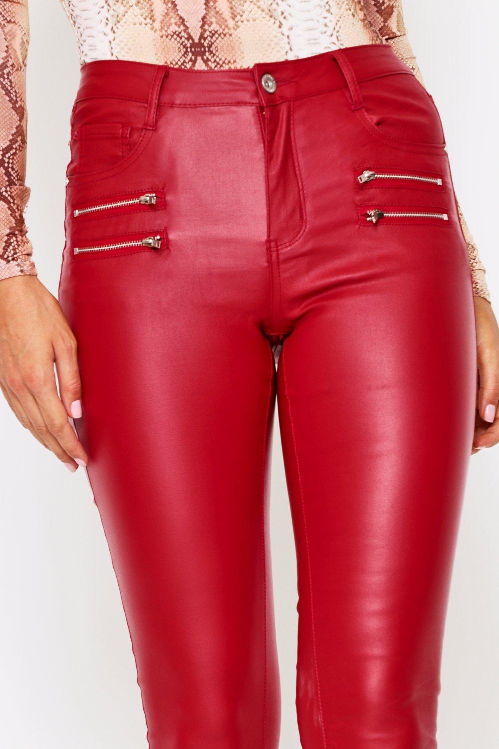 red leather look jeans