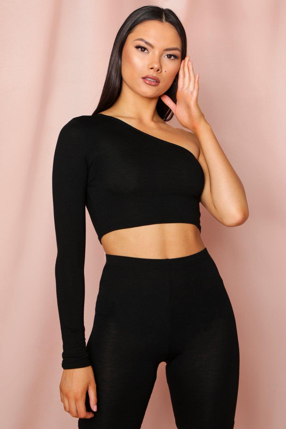 Shoulder Long Sleeve Crop Top Misspap