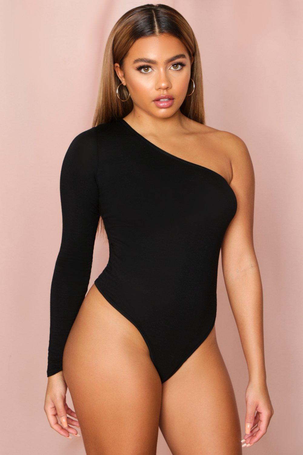 black long sleeve thong bodysuit