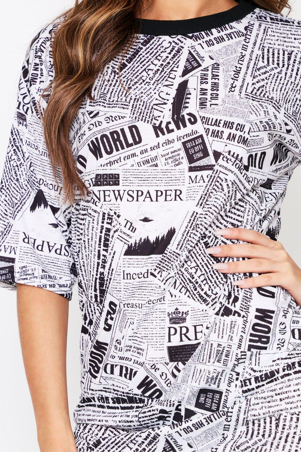 newspaper print shirt dress