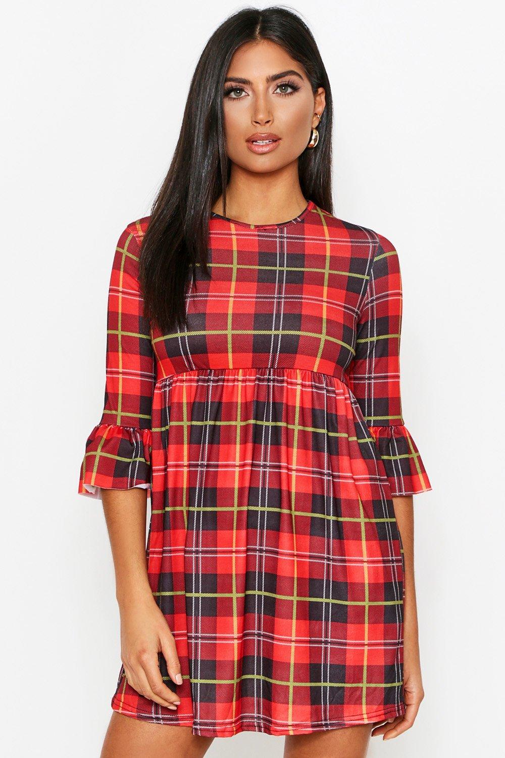 red tartan smock dress