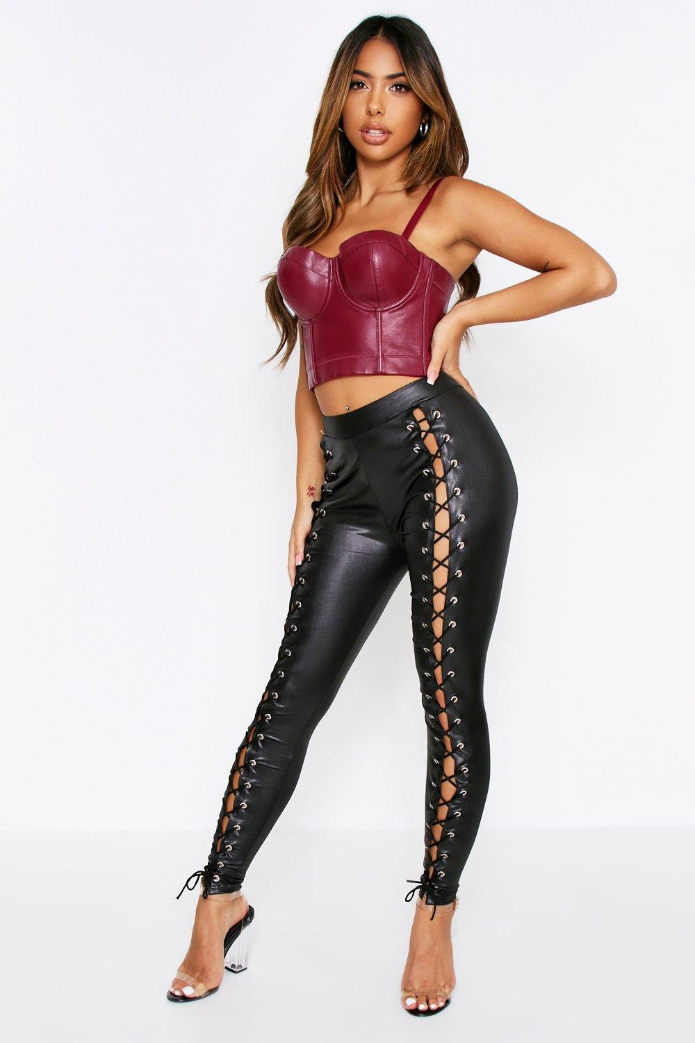 lace up front leather pants