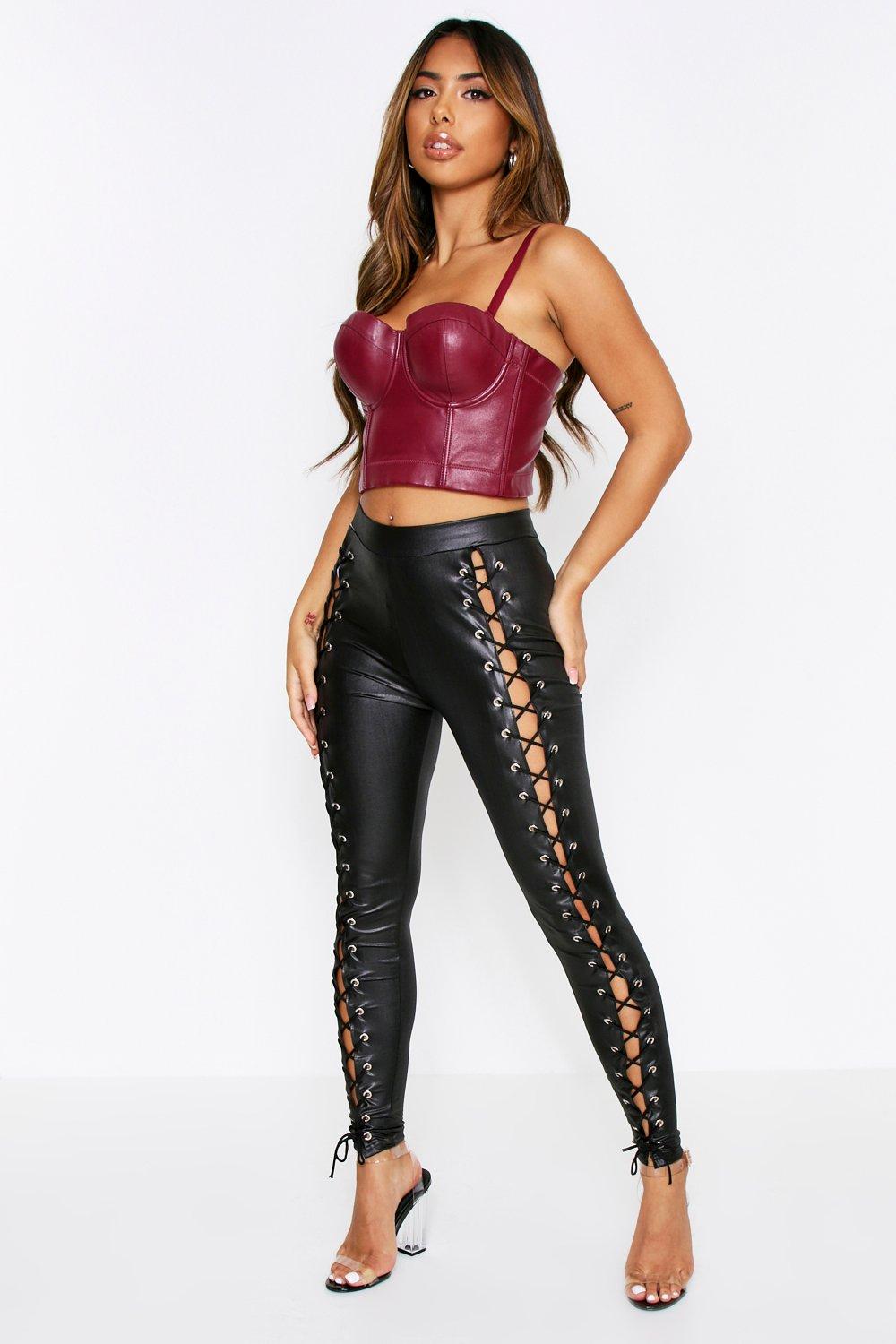 front lace up leather pants